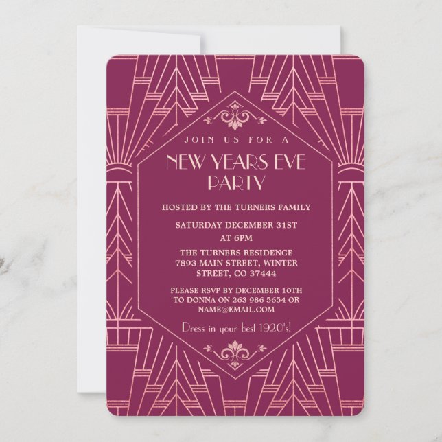 Invitation Cooper Rose Great Gatsby 1920 New Year Party (Devant)