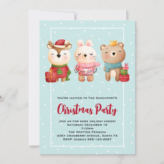 Invitation Copains de Noël - Ours et Lapin Cerf Party (Devant)