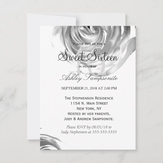 Invitation Copie assez noire et blanche élégante de rose (Devant)