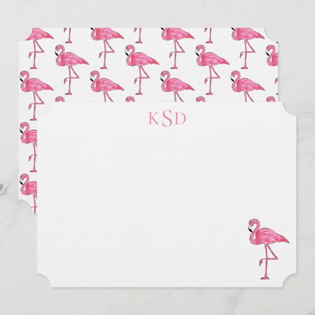 Invitation Copie de Flamant rose de monogramme stationnaire (Devant / Derrière)