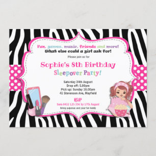 Invitation Copie de zèbre de filles d'anniversaire de soirée
