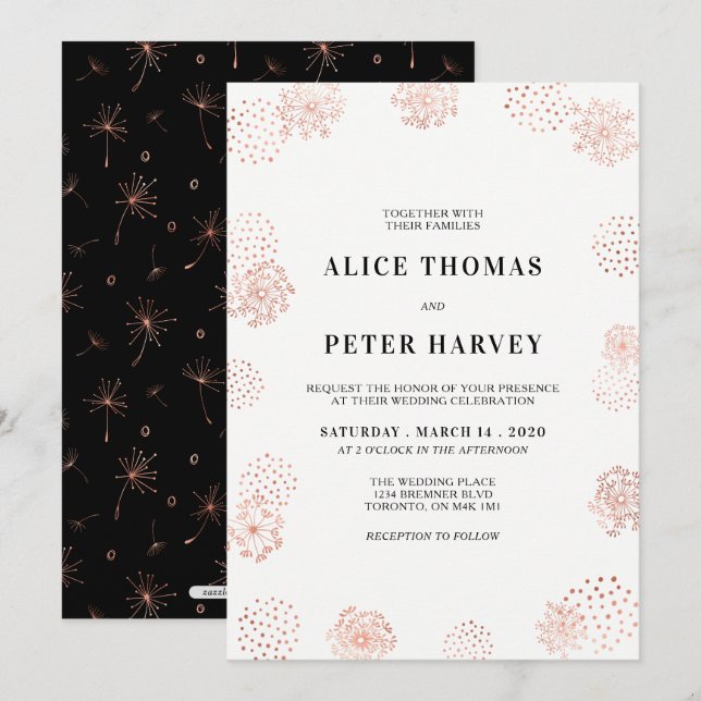 Invitation Copper & Black | Cérémonie de mariage chic moderne (Devant / Derrière)