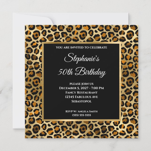 Invitation Copper Black et Gold Leopard Glam 50e Anniversaire (Devant)