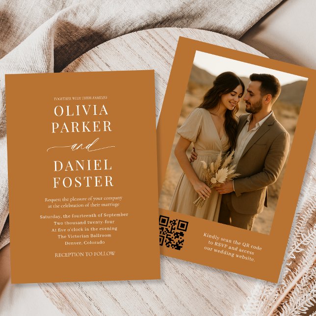 Invitation Copper Bronze QR Code Mariage photo élégant (Créateur téléchargé)