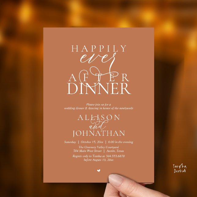 Invitation Copper Brown Happily Ever After Dinner Wedding (Terracotta Copper Happily Ever After Dinner Modern Script Wedding Invitation Card)