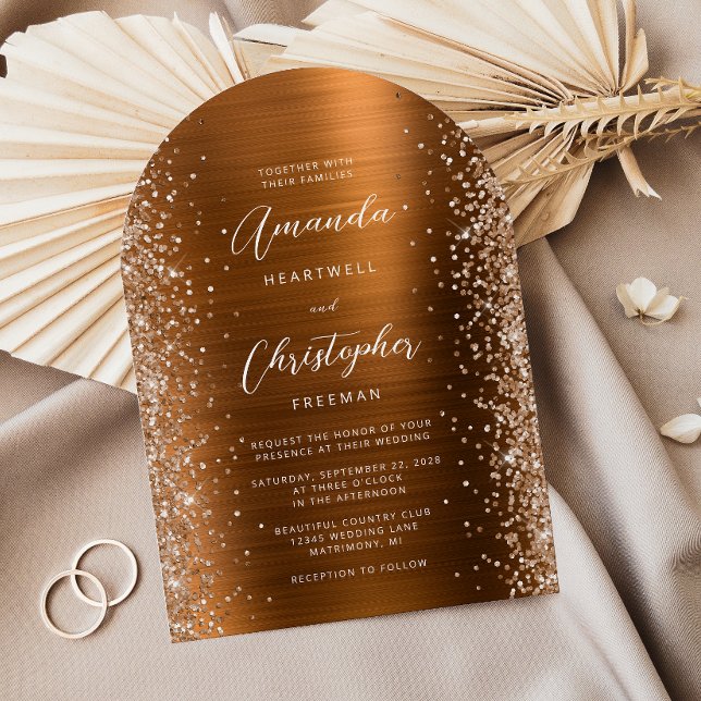 Invitation Copper Brushed Metal Glitter Arch Wedding (Créateur téléchargé)