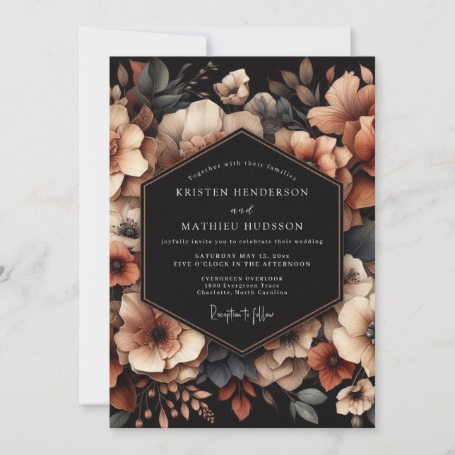 Invitation Copper Floral Chiaroscuro Wedding (Devant)