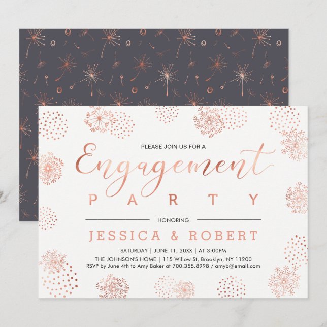Invitation Copper & Gray | Simple Fête de Fiançailles Moderne (Devant / Derrière)