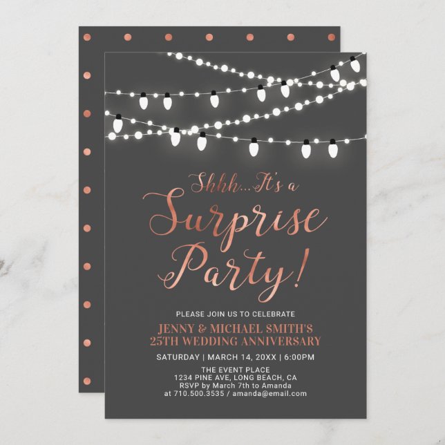 Invitation Copper & Gray | Surprise 40e anniversaire de maria (Devant / Derrière)