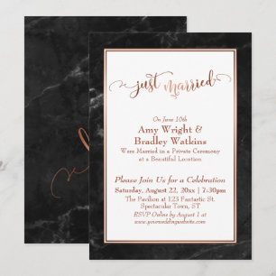 Invitation Copper Just Married Célébration sur Marbre Noir