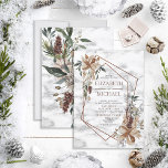 Invitation Copper Marble Geometric Winter Greenery Wedding<br><div class="desc">Modern and trendy, this gorgeous winter wedding invitation design features a faux copper geometric embellished with beautiful winter watercolor greenery, berries, pine cones, and tiny flowers. The couple's names and some wedding details are in a matching pine cone color. The back of the card features the marble background, wiht a...</div>