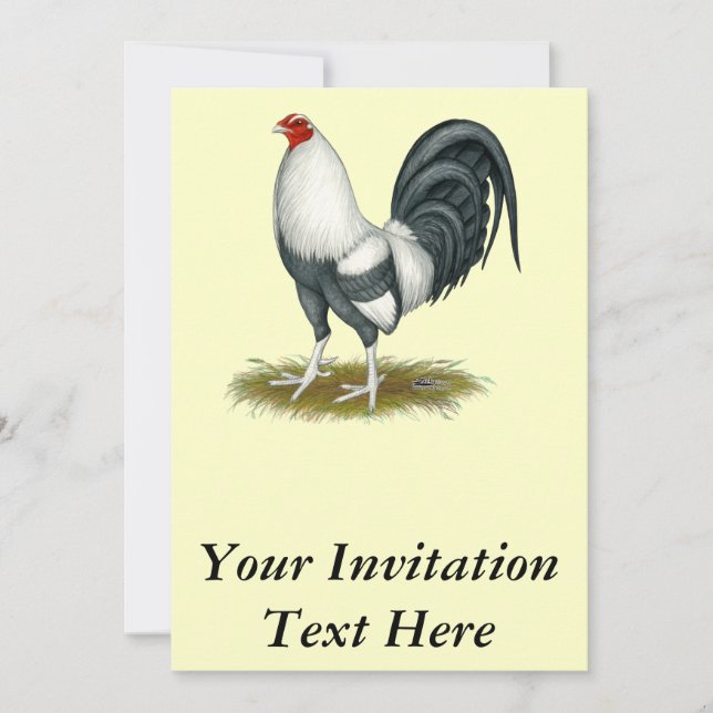Invitation Coq de combat américain de bleu d'argent de jeu (Devant)