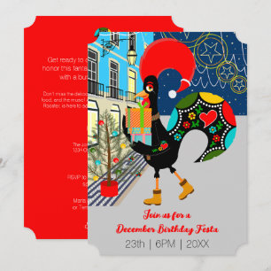 Invitation Coq drôle, lumières de Noël, fête d'anniversaire