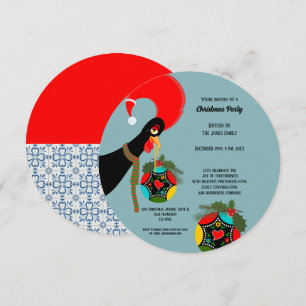 Invitation Coq portugais boule de Noël en houx