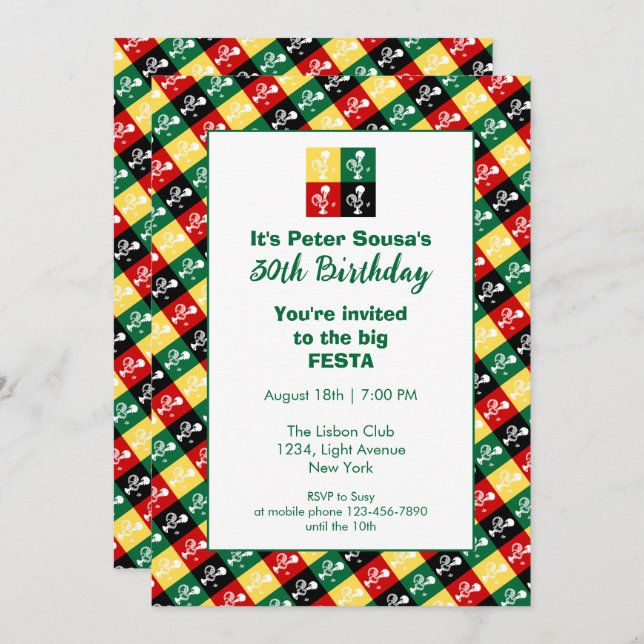 Invitation Coq portugais de Barcelone fête d'anniversaire (Devant / Derrière)