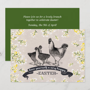 Invitation Coq vintage & poules Brunch de Pâques
