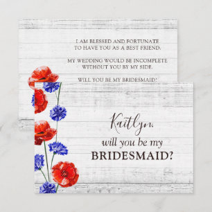 Invitation Coquelicot Bleuet Rustique Proposition de Mariage 