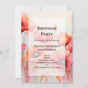 Invitation Coquelicots dans un champ Aquarelle Anniversaire