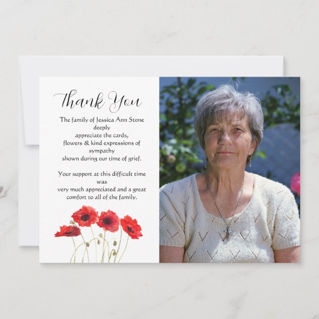 Invitation Coquelicots Fleur Rouge Funéraire Décès Merci  (Devant)