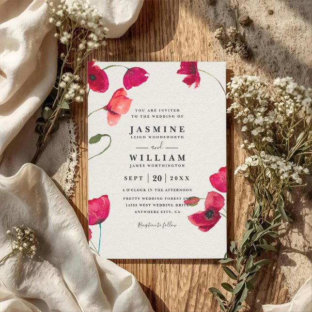 Invitation Coquelicots Floral Romantique Chic Code QR Mariage (Créateur téléchargé)