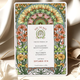 Invitation Coquelicots orange et marguerites Art nouveau, car