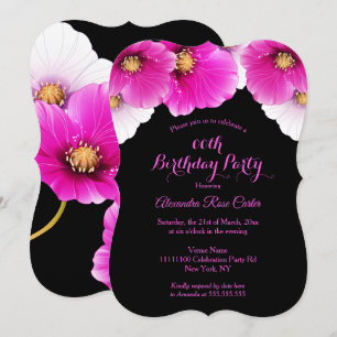 Invitation Coquelicots roses Fête d'anniversaire noire floral