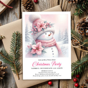 Invitation Coquet bonhomme de neige rose éditable Noël Enfant