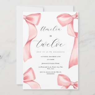 Invitation Coquette 12e anniversaire fille rose bow 13e 18e