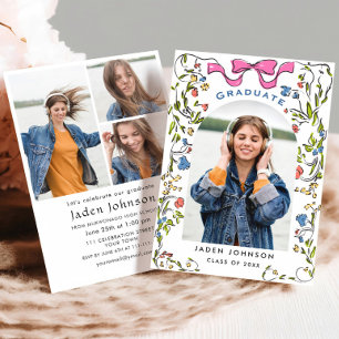 Invitation Coquette à la mode Bow rose 4 PHOTO Graduation Par