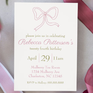 Invitation Coquette Aesthétique Pink Bow Feminine Anniversair