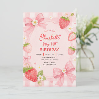 Invitation Coquette Anniversaire Fille Rose Fraise Mignonne