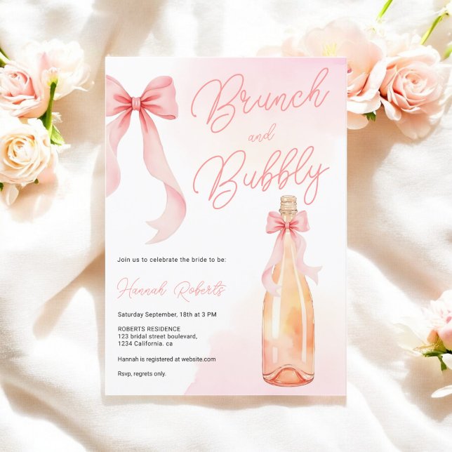 Invitation Coquette Aquarelle Brunch Fête des mariées Bubbly (Coquette Watercolor Brunch Bubbly Bridal Shower Invitation)