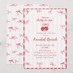 Invitation Coquette Arc Cerise Sur Le Dessus Fille Baby Showe