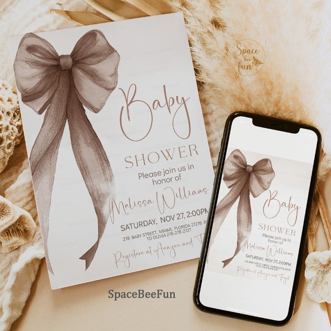 Invitation Coquette Baby shower (Bow Baby Shower Invitation, Boho Baby Shower Invite, Gender Neutral Baby Shower, Coquette Baby Showe)