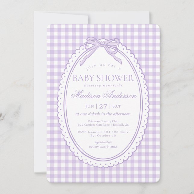 Invitation Coquette Bébé Fleur de Coton Rose Violet Cérémonie (Devant)