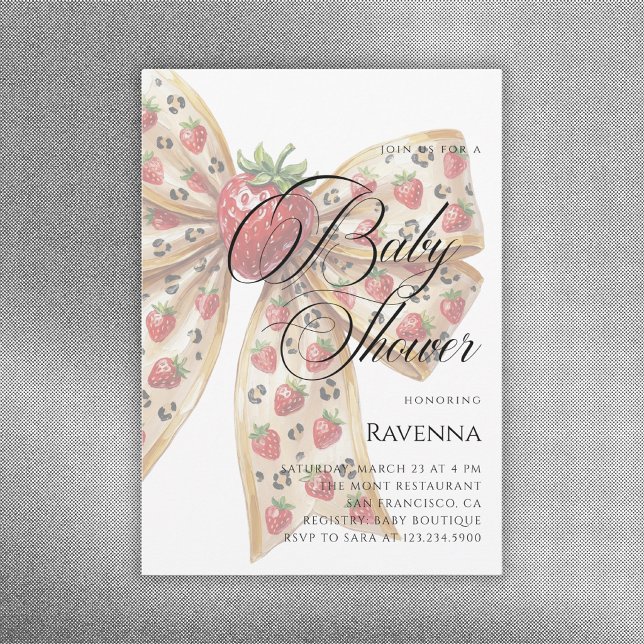 Invitation Coquette Berry Bow Simple Template Baby Shower (Créateur téléchargé)