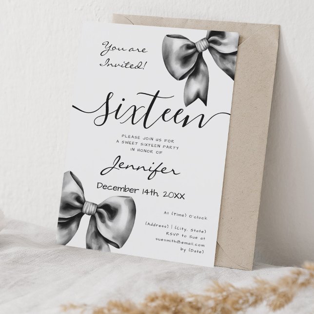Invitation Coquette Black Bow Sweet 16 Anniversaire (Coquette Black Bow Sweet 16 Birthday Invitation)