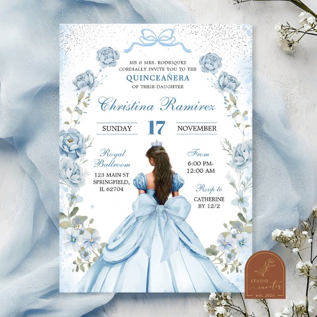 Invitation coquette bleu arc princesse quinceanera (Créateur téléchargé)