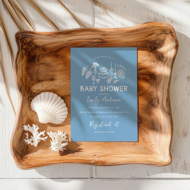 Invitation Coquette bleu baby shower à main moderne (Créateur téléchargé)