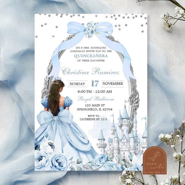 Invitation Coquette Bleu Château de Conte de Fées Quinceanera (Créateur téléchargé)