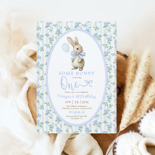 Invitation Coquette Blue Bunny Lapin Vintage 1er Anniversaire