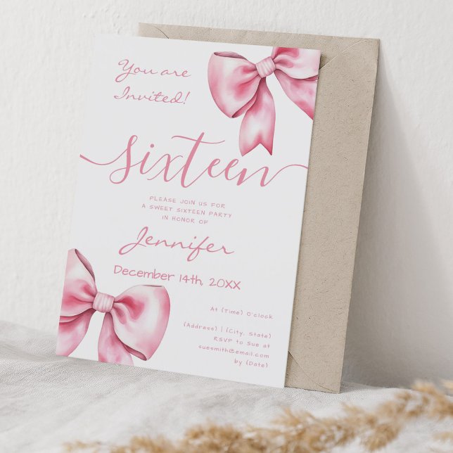 Invitation Coquette Blush Pink Bow Sweet 16 Anniversaire (Coquette Blush Pink Bow Sweet 16 Birthday Invitation)