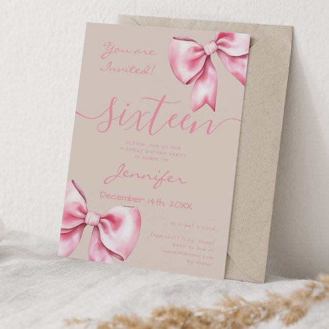 Invitation Coquette Blush Pink Bow Sweet 16 Partie Champagne (Coquette Blush Pink Bow Sweet 16 Party Champagne Invitation)