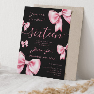 Invitation Coquette Blush Pink Bow Sweet 16 Party Noir