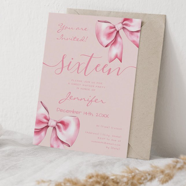 Invitation Coquette Blush Pink Bow Sweet 16 Rose d'anniversai (Coquette Blush Pink Bow Sweet 16 Birthday Rose Invitation)