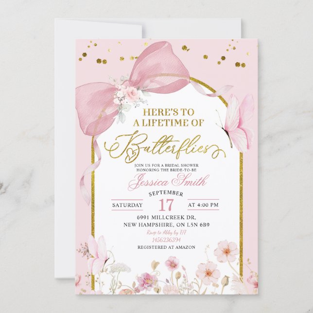 Invitation Coquette Blush Pink Butterfly Bridal Shower (Devant)