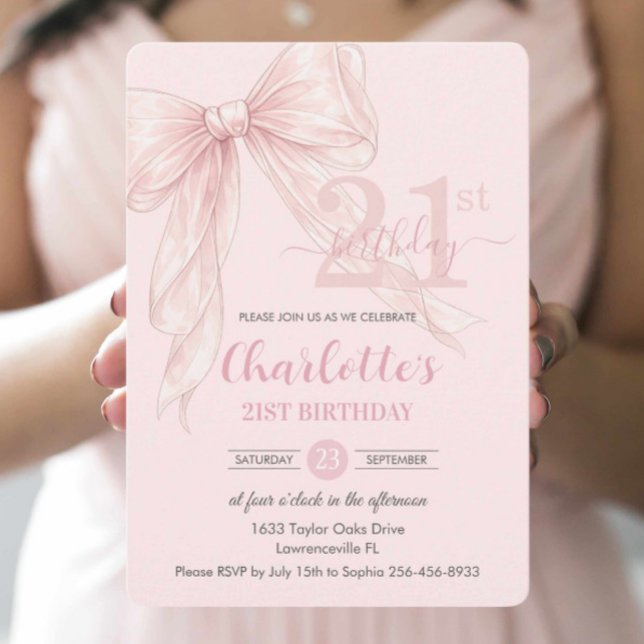 Invitation Coquette Blush Pink Ribbon Bow 21st Birthday (Créateur téléchargé)