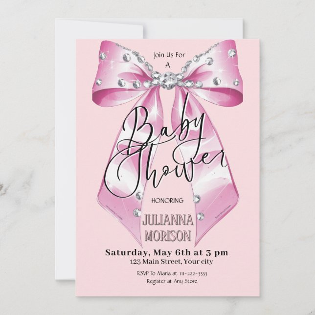 Invitation Coquette Bow Baby shower Fille (Devant)