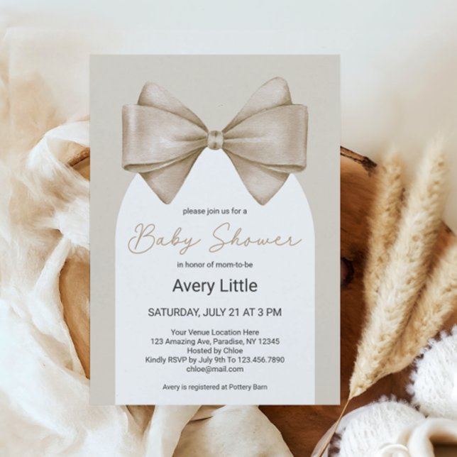 Invitation Coquette Bow Beige Baby shower Boho moderne (Créateur téléchargé)