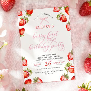 Invitation Coquette Bow Berry First Strawberry First Birday